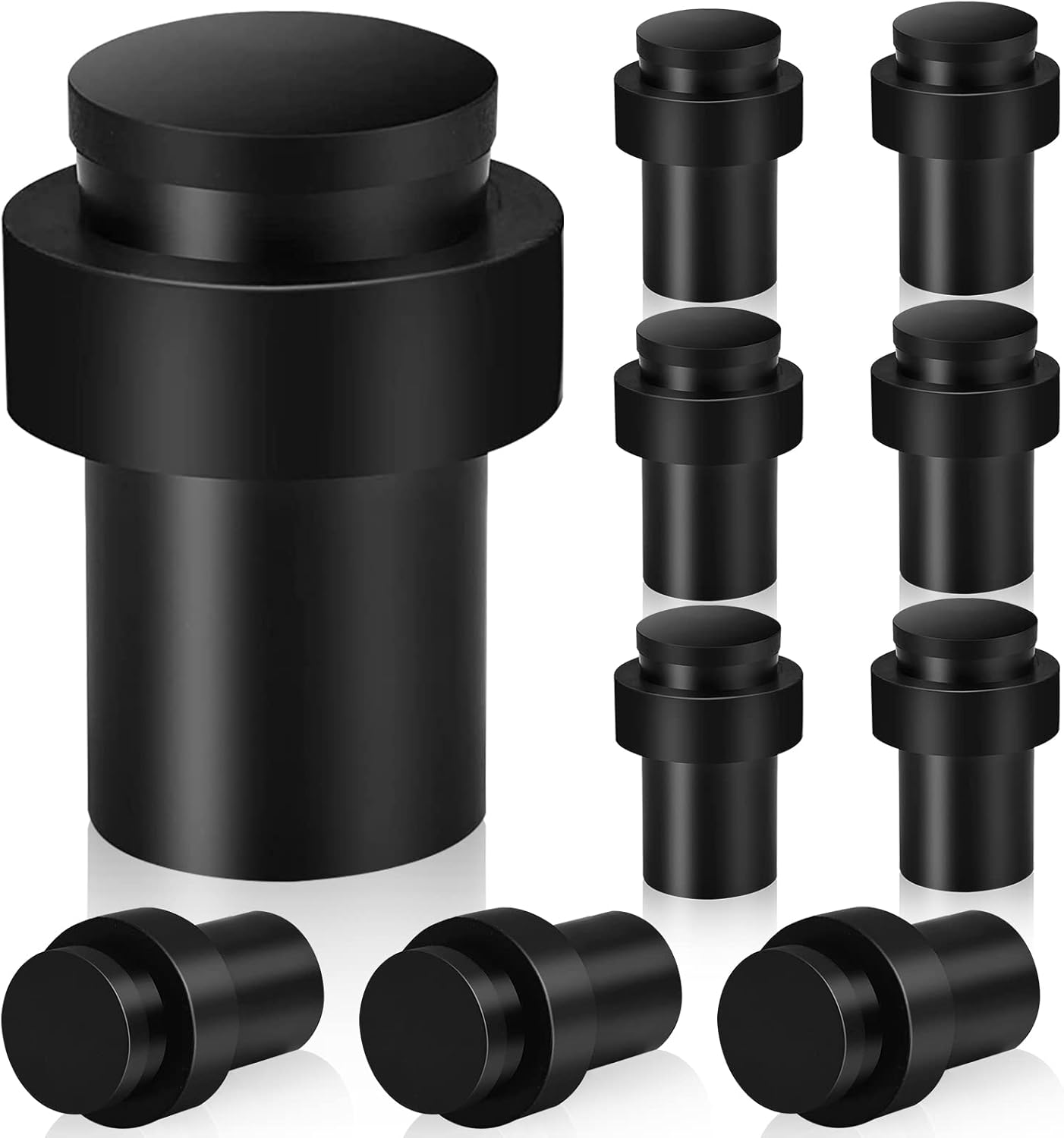 Set Mit 10 Türstoppern, Edelstahl, Schwarze Oberfläche, Doppelter Gummipuffer, Schalldämpfer, Für Den Innen- Und Außenbereich