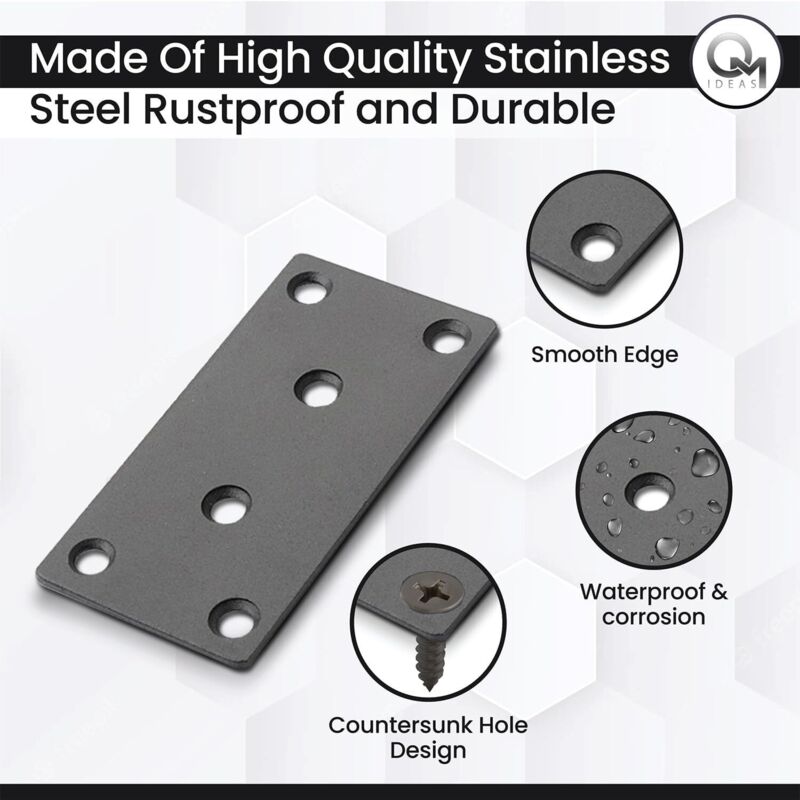 10 Verbindungsplatten, Schwarzer Edelstahl, 79 X 39 X 2 Mm, Zur Befestigung Von Holz Und Metall, Für Regale Und Heimwerkerprojekte