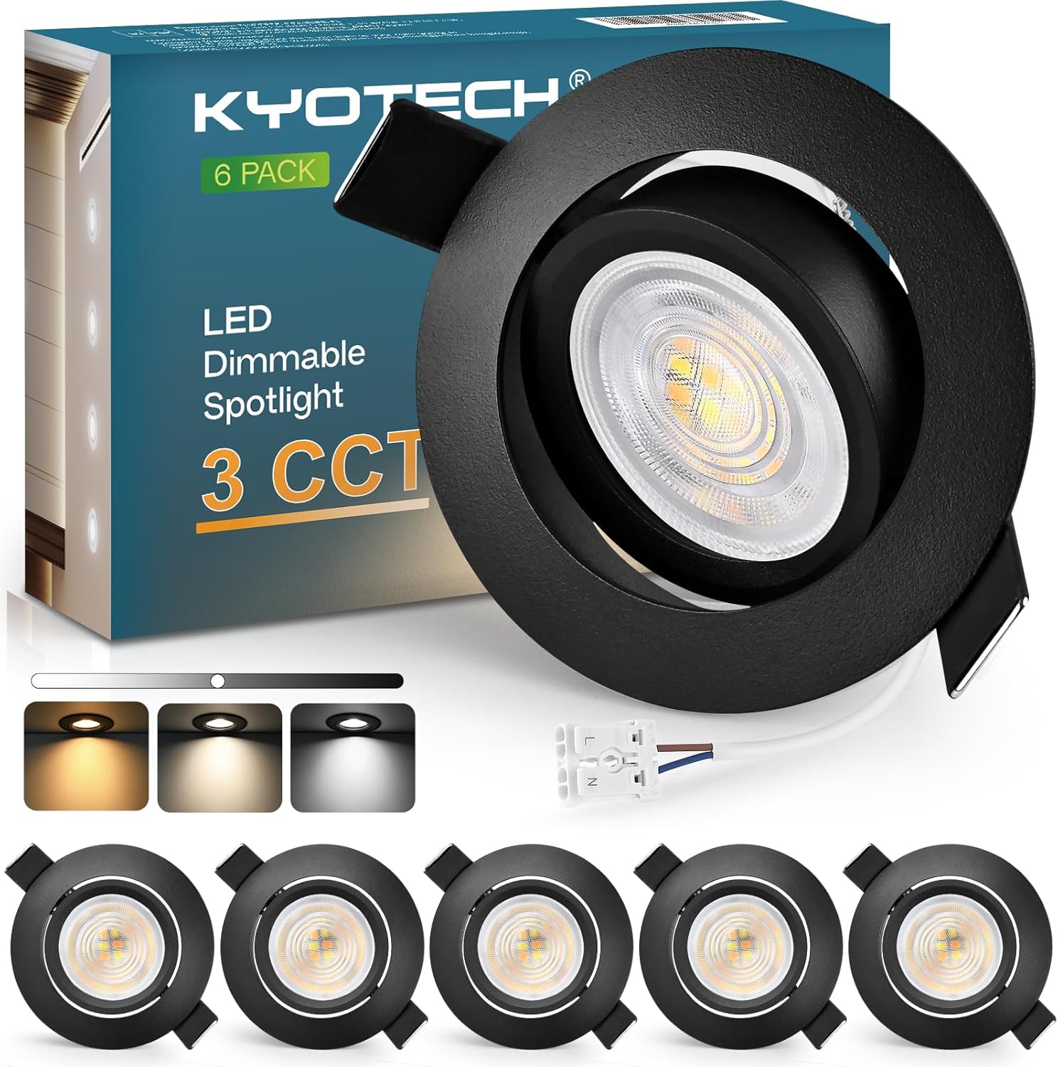 6er-set Led-einbaustrahler, 45° Schwenkbar, Dimmbar, Schutzart Ip44, 5 W, Für Badezimmer, Schwarz