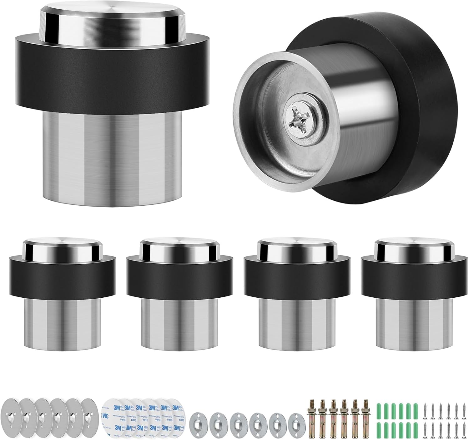 6-teiliger Türstopper, Edelstahl 304, Ø 32 Mm, Höhe 45 Mm, Gummiring, Montage Durch Kleben Oder Bohren, Für Den Innen- Und Außenbereich
