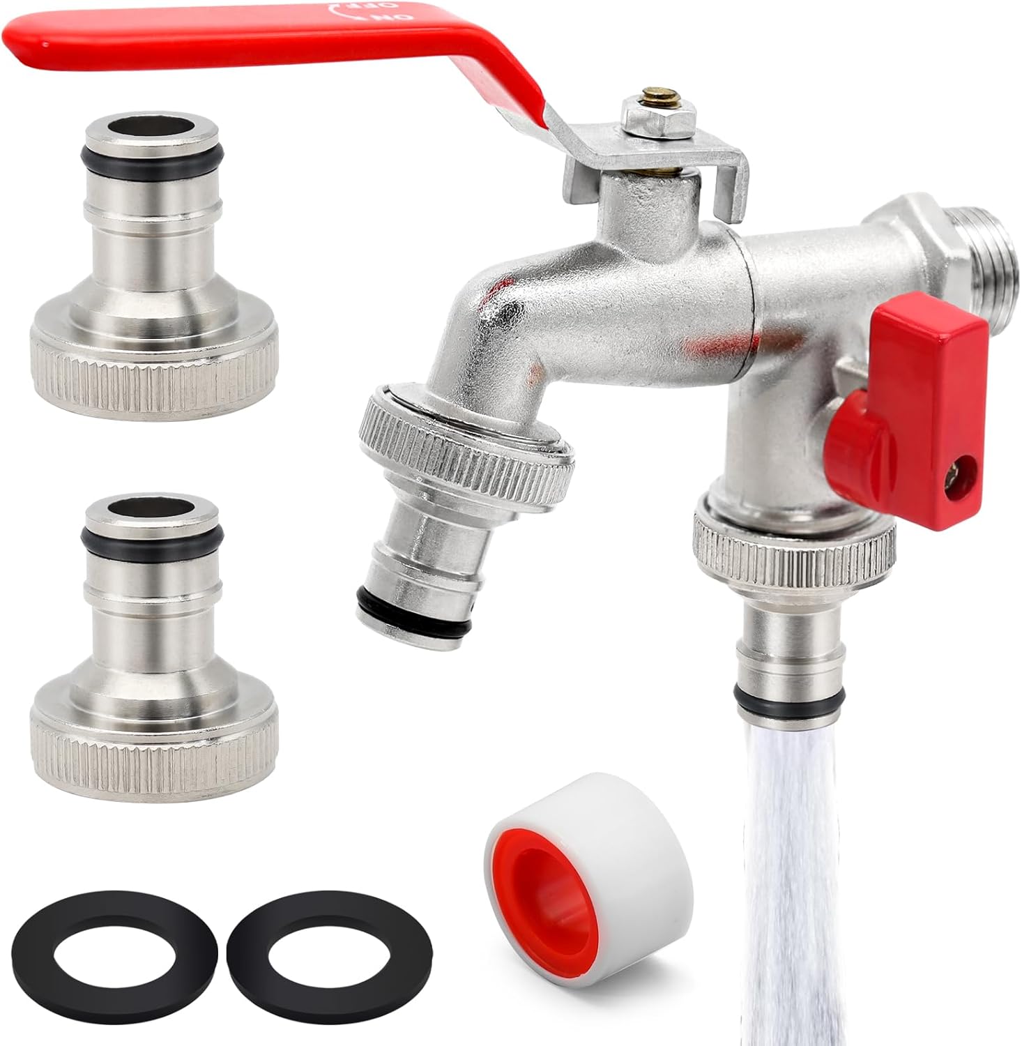 Doppel-gartenhahn Aus Messing, 1/2-3/4 Zoll, Silberfarben, Zum Bewässern