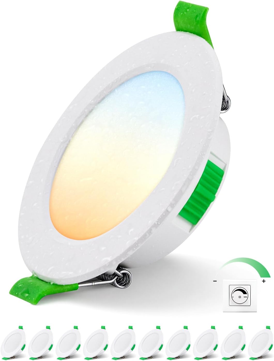 Set Mit 10 Dimmbaren Led-einbaustrahlern, Schutzart Ip44, 5 W, 3 Farbtemperaturen, Ausschnitt 68–80 Mm, Warmweiß, Neutralweiß, Kaltweiß, Badezimmer