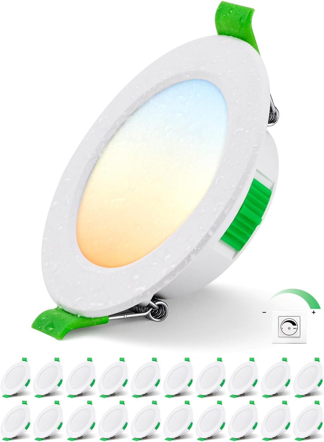 20er-packung Led-einbaustrahler, Dimmbar, Schutzart Ip44, 5 W, 3 Farbtemperaturen, Ausschnitt 68–80 Mm, Badezimmer