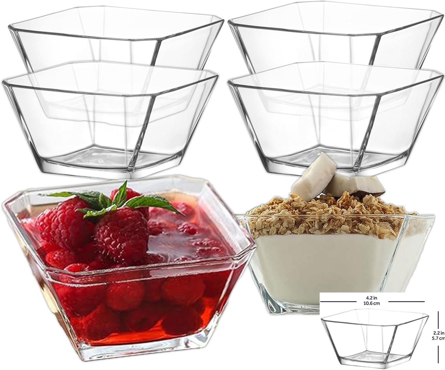 Set Aus 6 Glasschalen, 300 Ml, Glattes Design, Klassisches Weiß, Für Desserts Und Salate