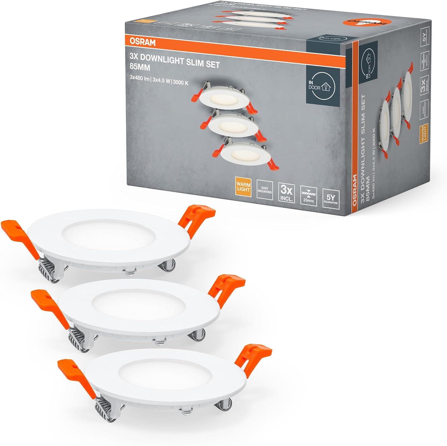 Set Mit 3 Einbaustrahlern, Integriertem Treiber, Kunststoff, Schutzart Ip20, 3000 K, Für Den Innenbereich, Zubehör Inklusive