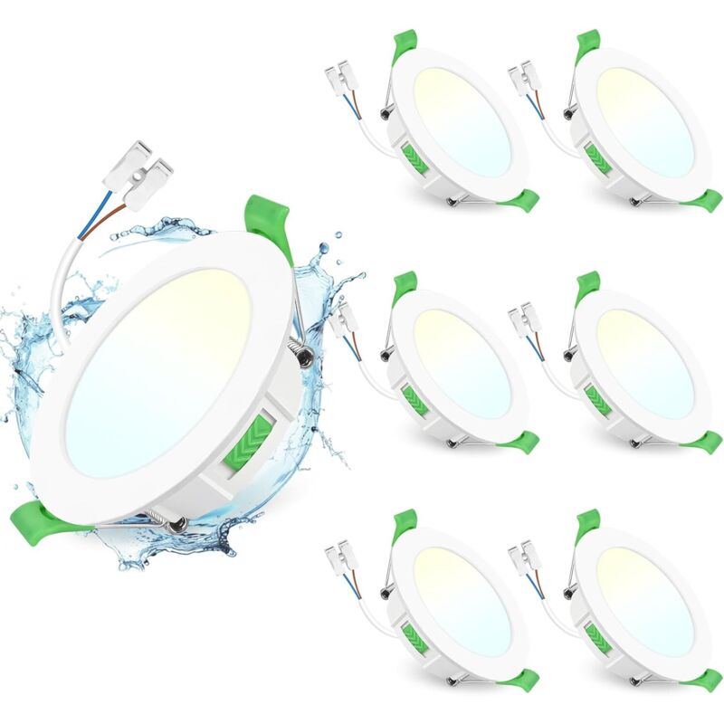 Set Mit 6 Led-einbaustrahlern, Rund, Weiß, Einstellbare Farbtemperatur, Dimmbar, Schutzart Ip44, Für Badezimmer, Wohnzimmer, Küche