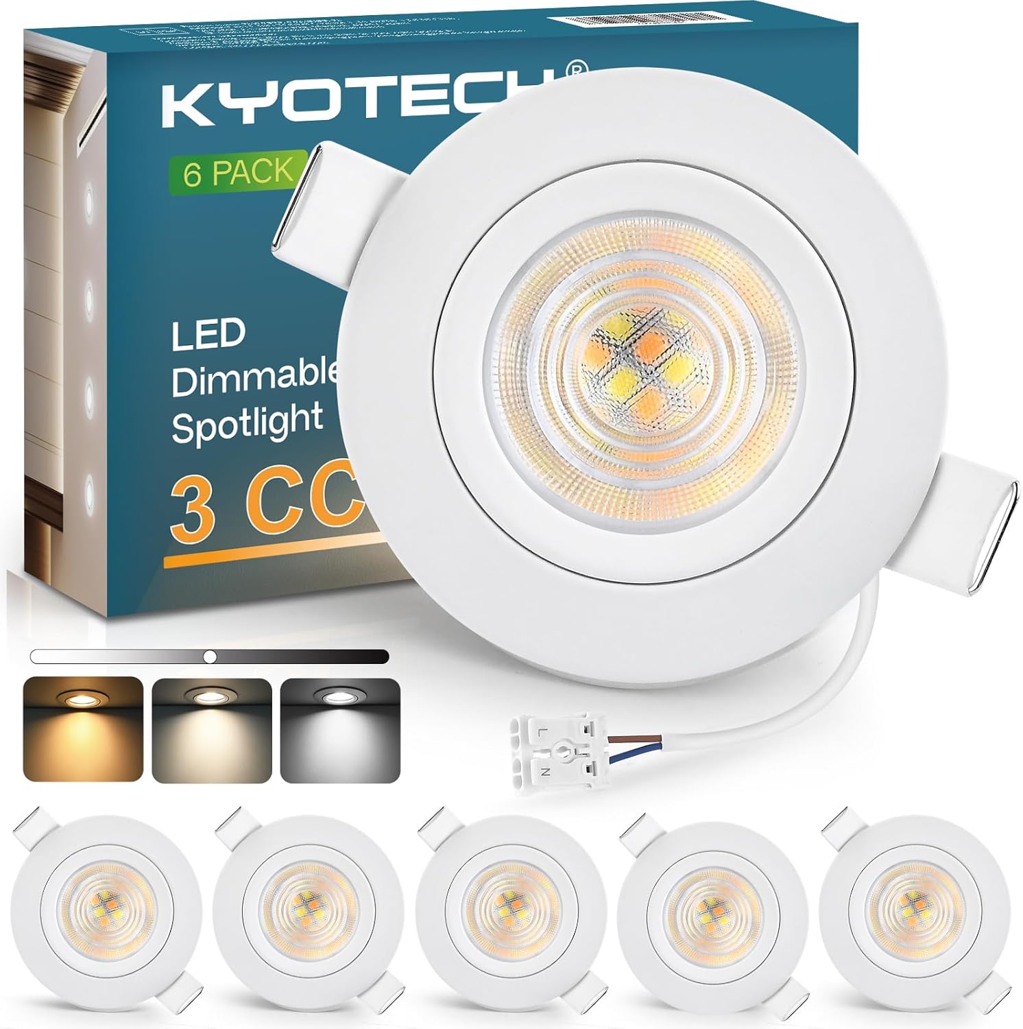 Set Mit 6 Dimmbaren Led-einbaustrahlern (3000–6500 K), Schutzart Ip44, Für Badezimmer