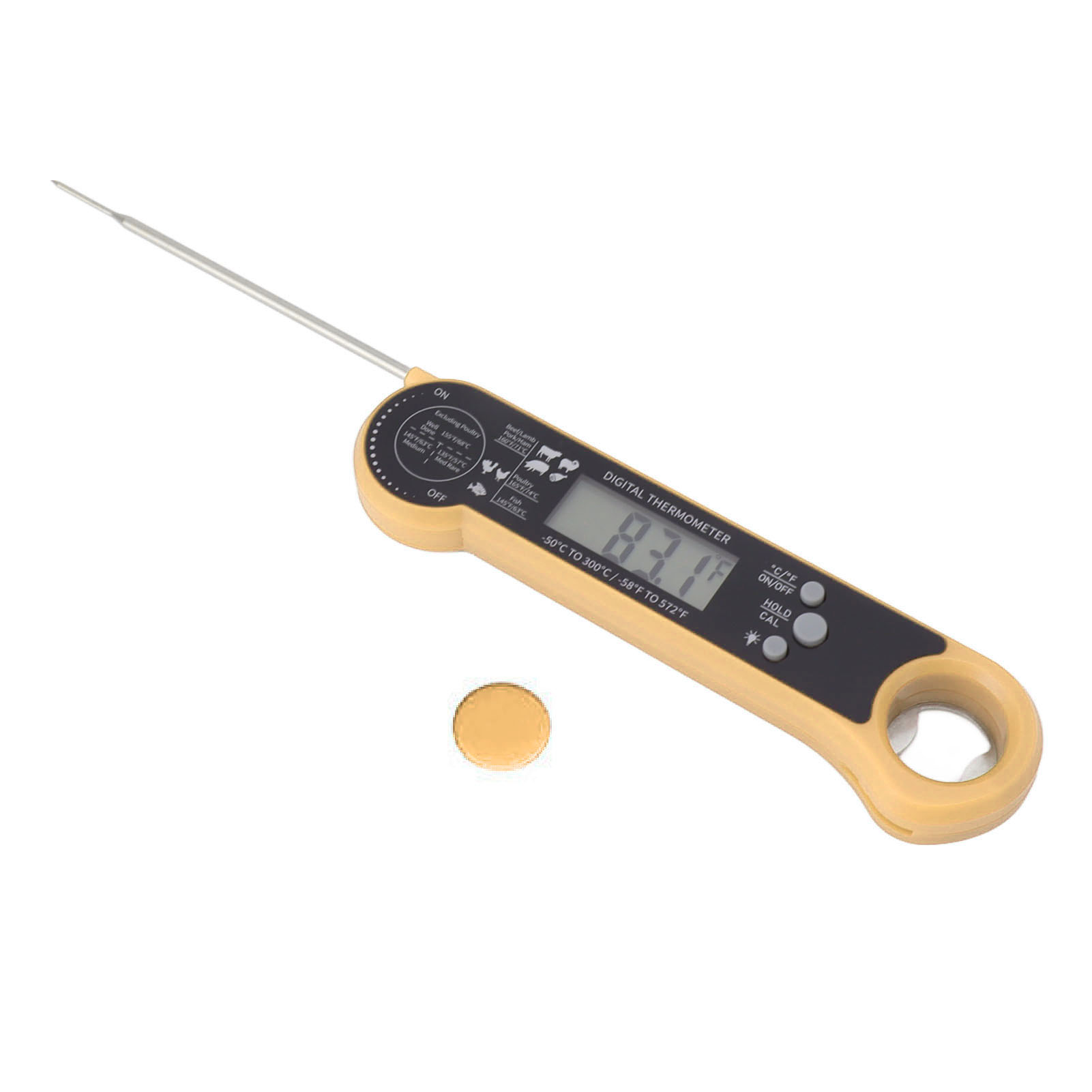 Digitales Fleischthermometer Mit Hintergrundbeleuchtung Und Schwerkraftmessung, Faltbar Für Outdoor-küche Und Küchengebrauch, Gelb