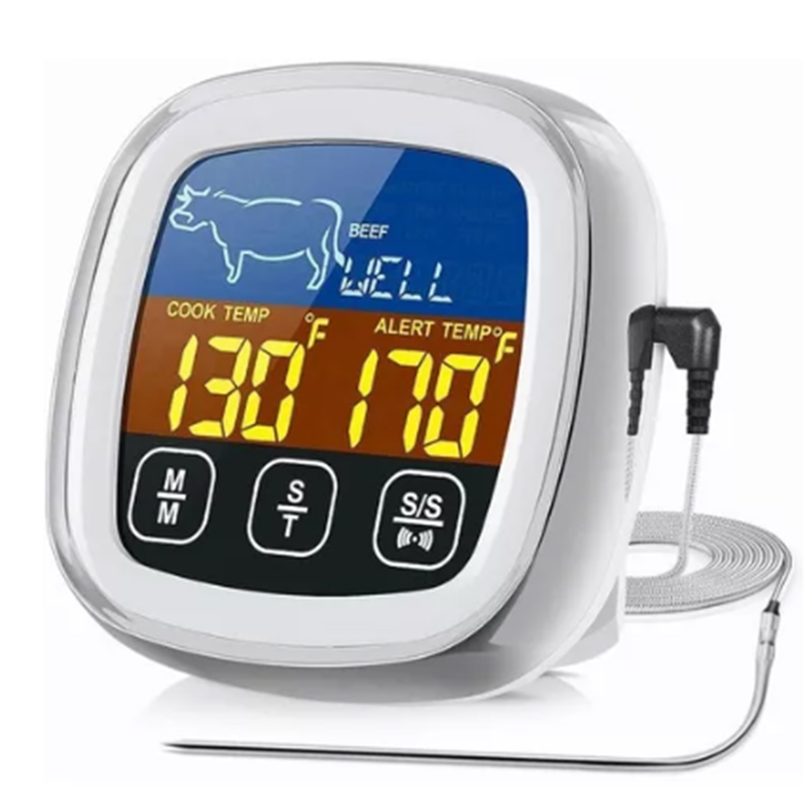 Digitales Fleischthermometer Mit Sofortanzeige, Touchscreen Und Langer Sonde Zum Kochen, Backen Und Grillen