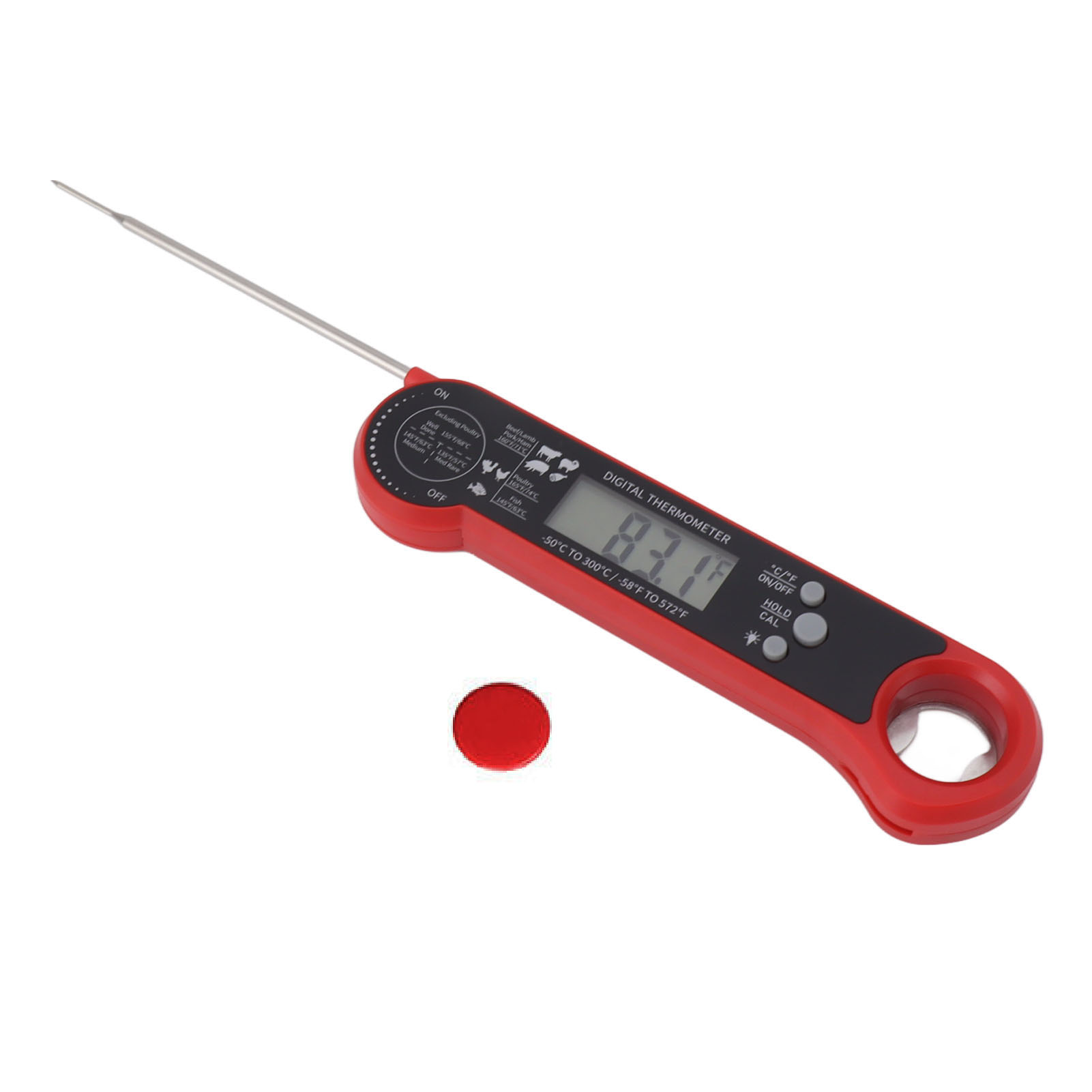 Digitales Fleischthermometer Mit Schwerkraftinduktions-hintergrundbeleuchtung, Faltbar Für Küche Und Grill Im Freien (rot)
