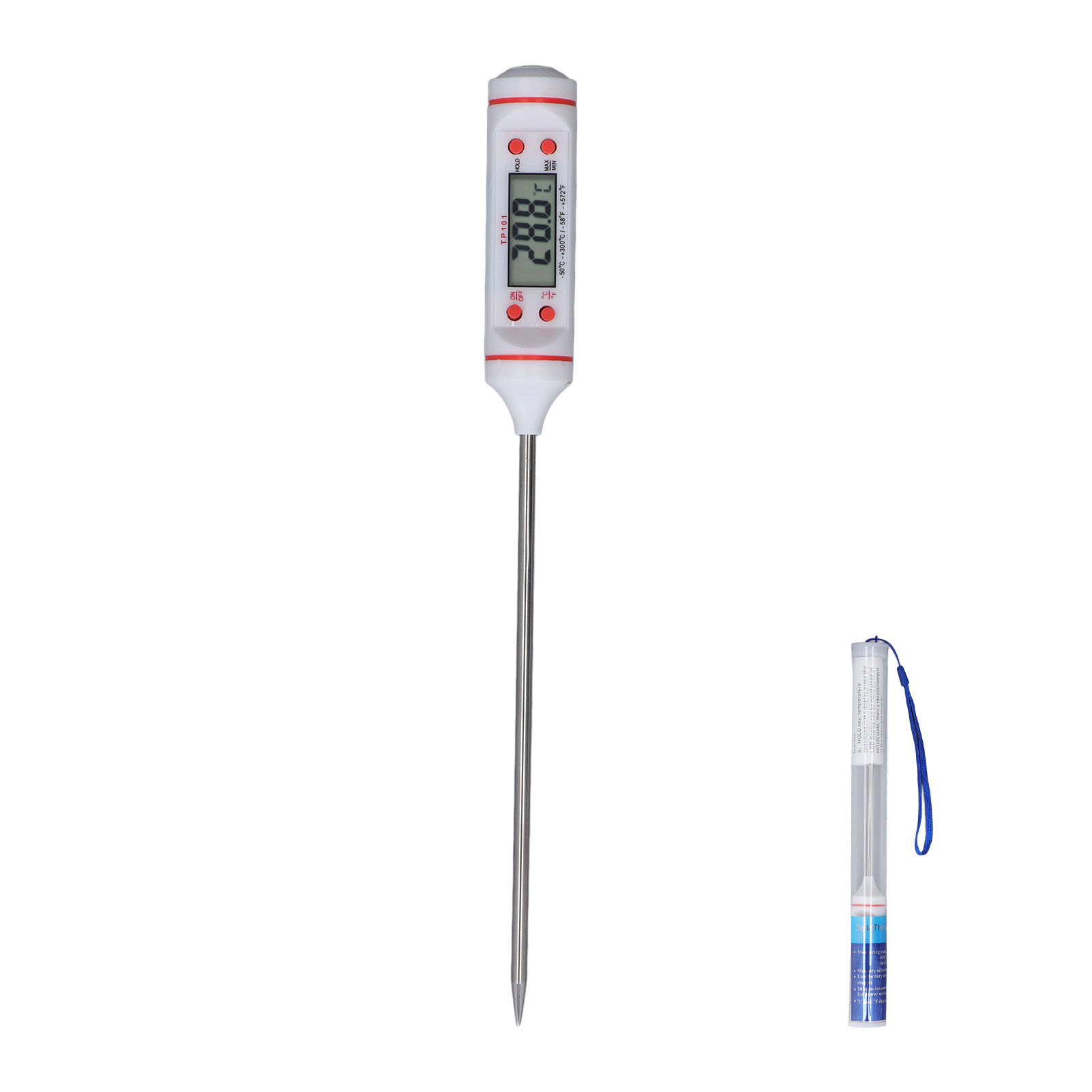 Digitales Fleischthermometer Mit Langer Sonde, Sofortanzeige Zum Kochen Und Grillen, Großes Display, Weiß