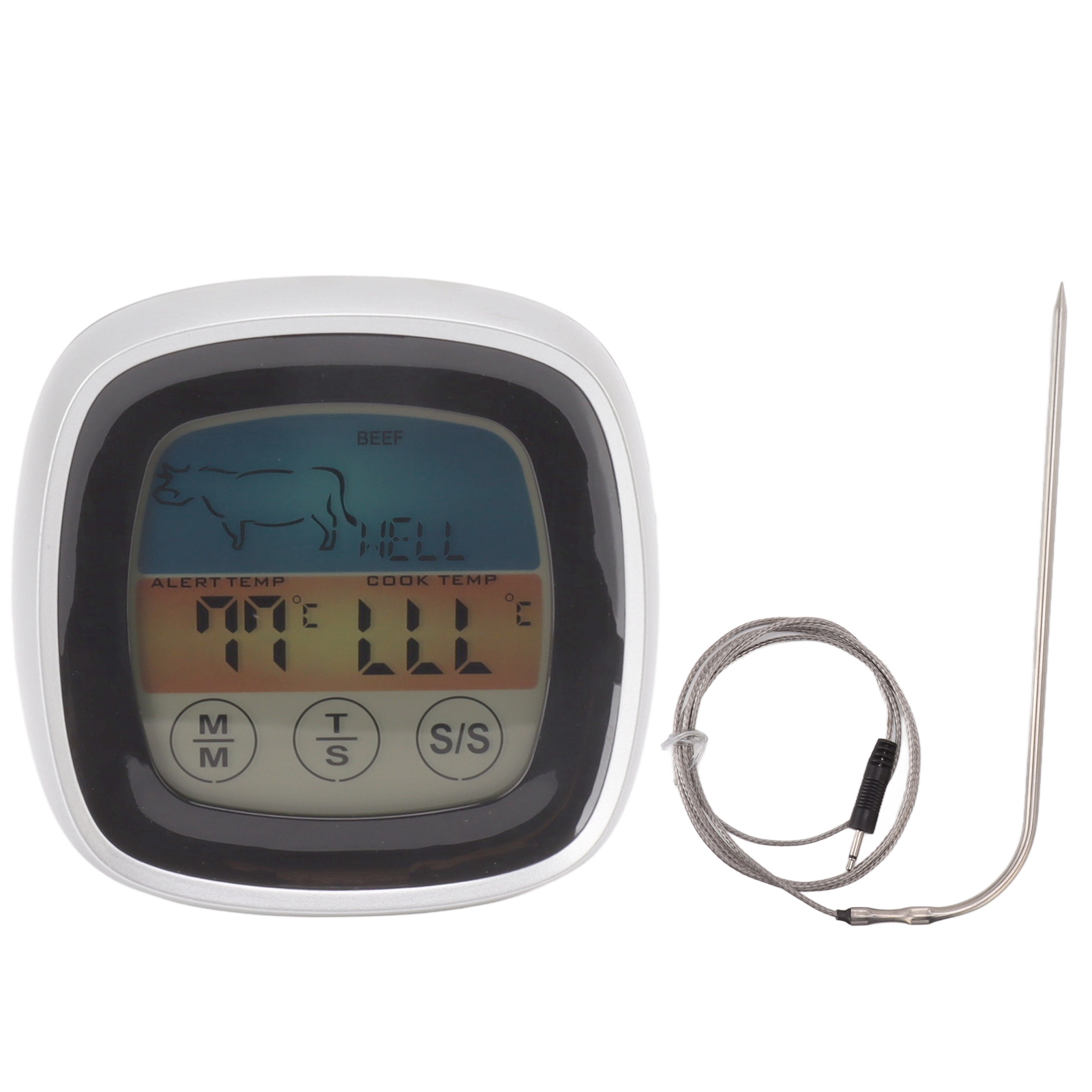 Digitales Kochthermometer Mit Timer Für Grill Und Küche, Schwarz-silbernes Gehäuse