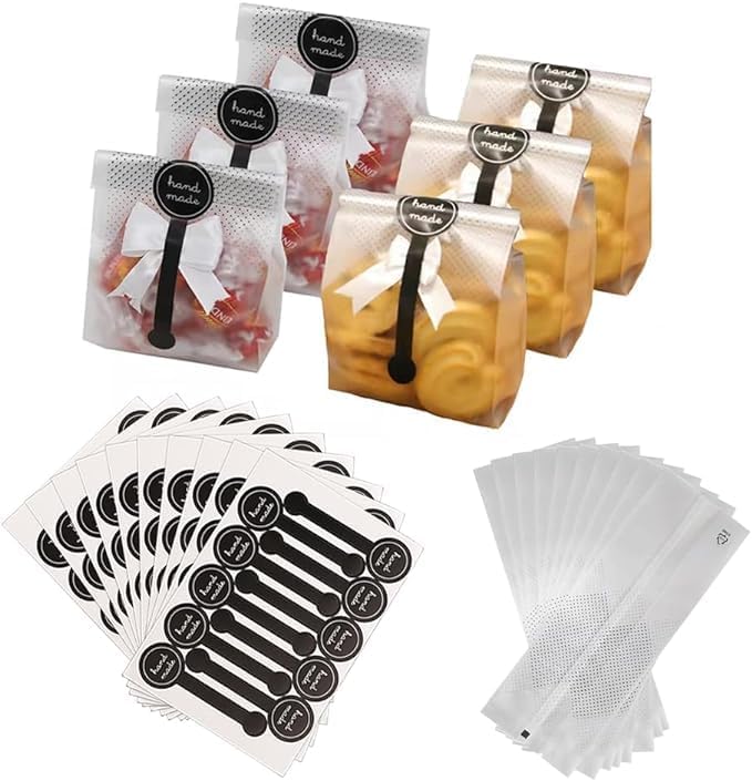 Klarsichtbeutel (150 Stück) Zum Verpacken Von Süßigkeiten, Brot Und Geschenken, Inklusive Klebeetiketten