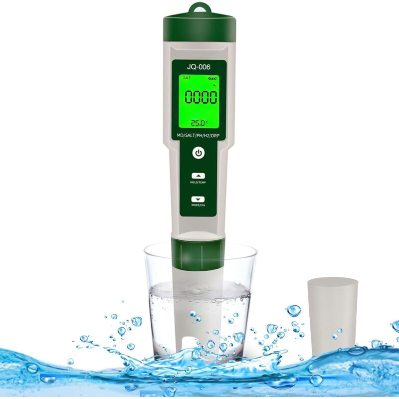 Digitales 10-in-1-testgerät Für Ph-wert, Tds, Salzgehalt, Leitfähigkeit, Orp, Dichte, Spezifischen Widerstand, Wasserstoff Und Temperatur Mit Hintergrundbeleuchtetem Lcd-bildschirm.