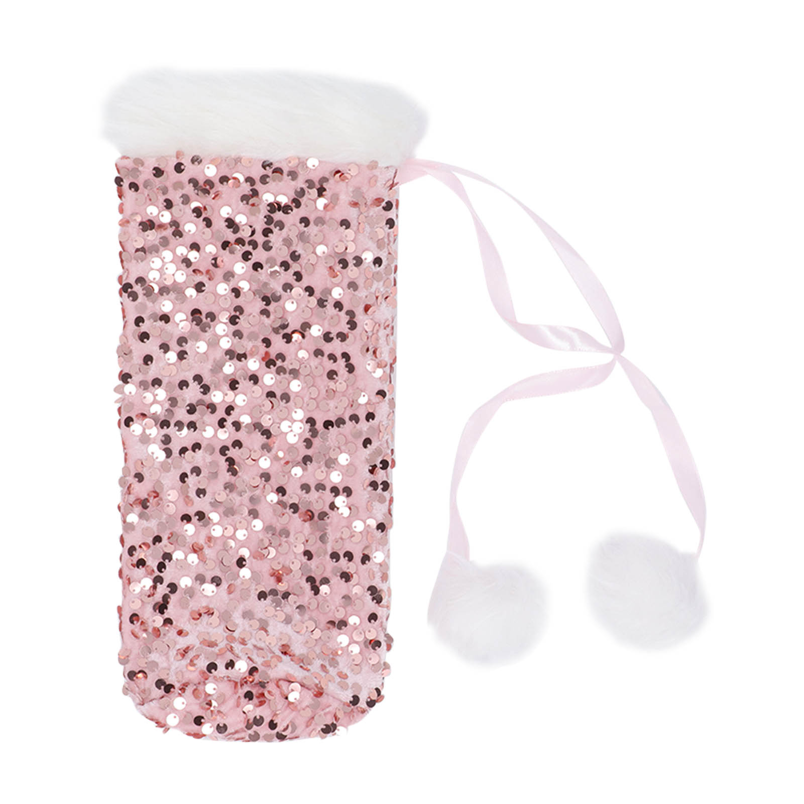 Weihnachtliche Weinflaschenhülle Aus Roségoldenem Glitzerstoff, Glänzende Dekorationshülle Für Partys