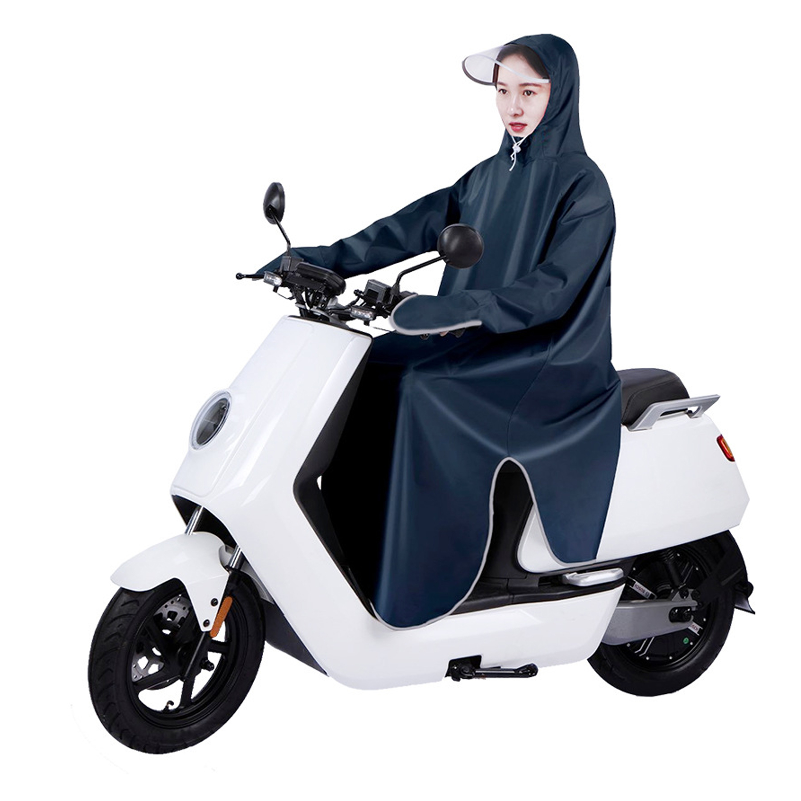 Wasserdichter Regencape Für E-bikes, Erweiterter Schutz Durch Oxford-gewebe, Lange Ärmel Für Erwachsene, Marineblau, Größe 5xl