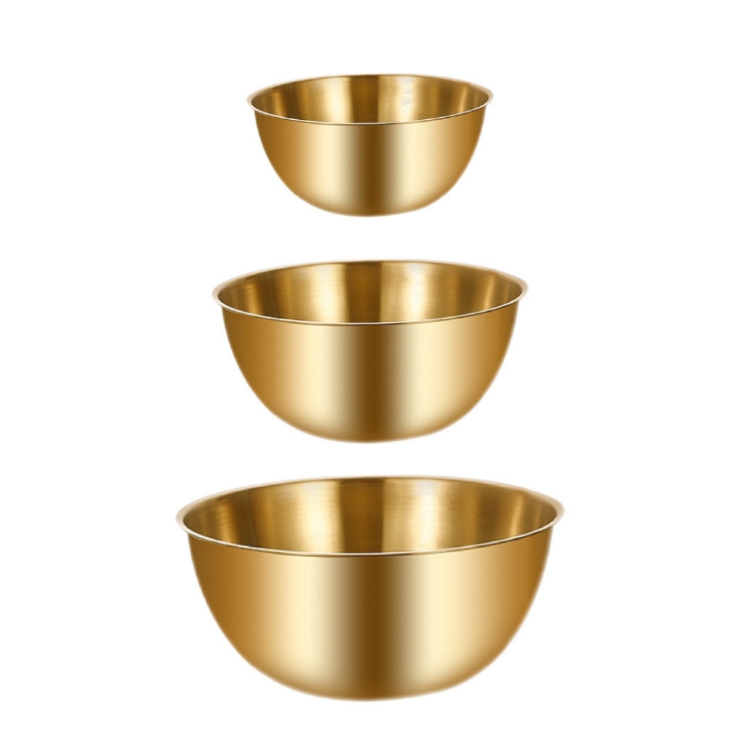 Set Mit 3 Goldfarbenen Edelstahlschüsseln – Für Die Zubereitung Von Speisen, Salaten Und Obst