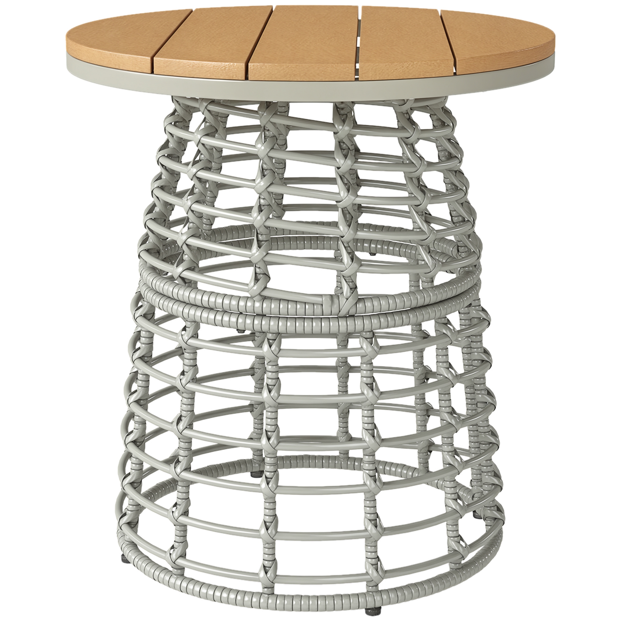 Runder Outdoor-couchtisch Aus Kunstharzgeflecht, Graue Verbundplatte Ø45 X 50 Cm, Design Aus Stahl Und Rattan