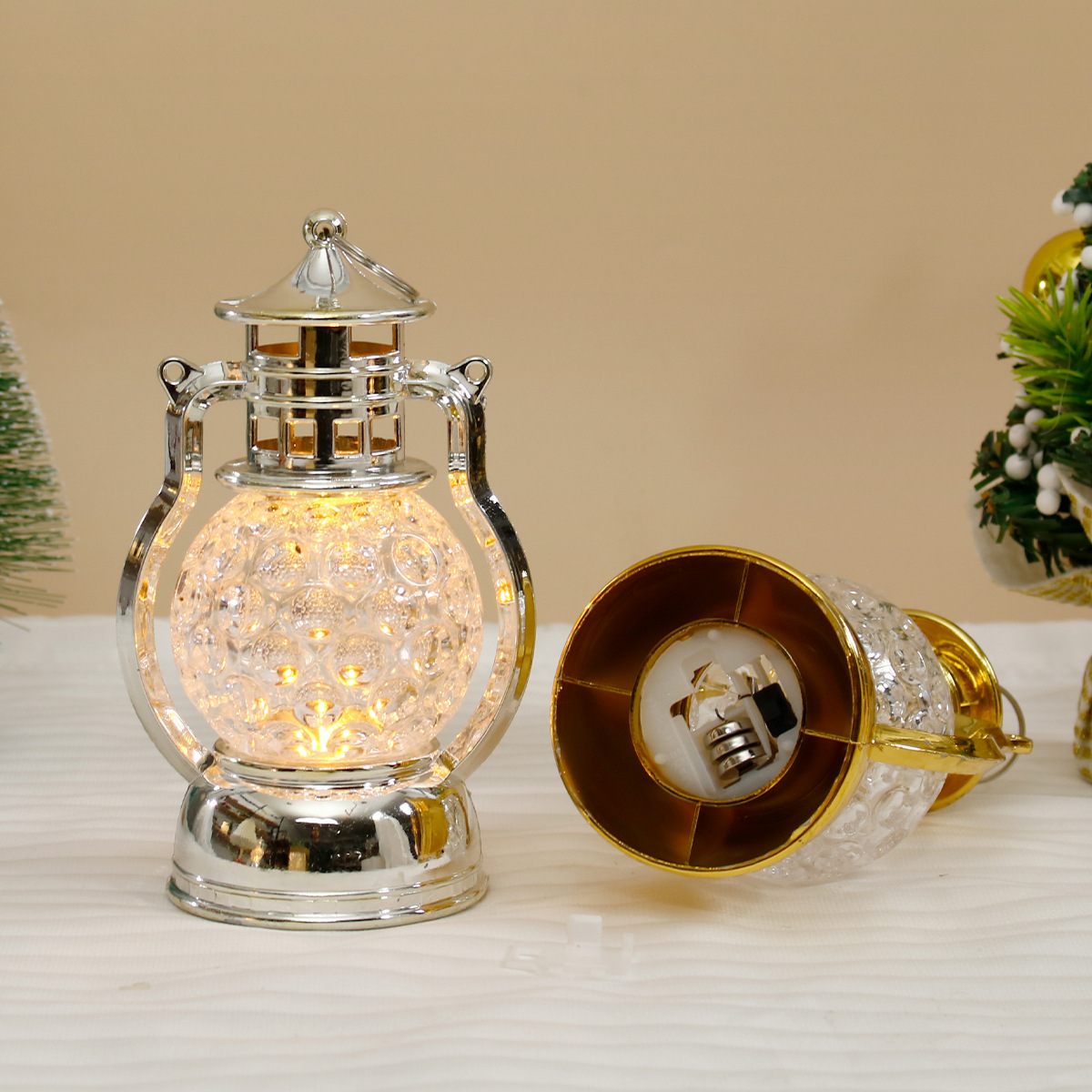 Beheizbare Led-schreibtischlampe, Batteriebetriebene Dekorative Öllampe, Weihnachtliche Atmosphäre Für Den Innenbereich (silber)