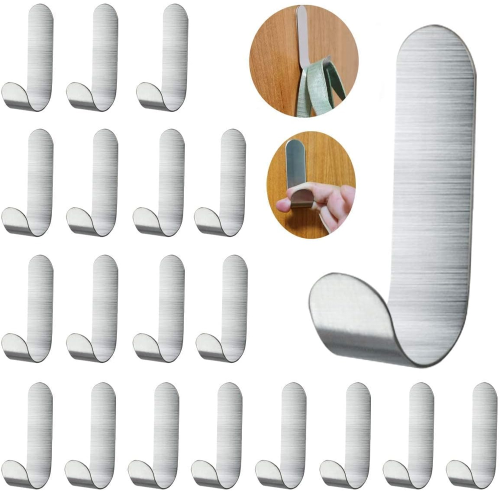 20 Selbstklebende Edelstahlhaken Für Mäntel, Küchenutensilien, Handtücher – 20er-pack, Silber