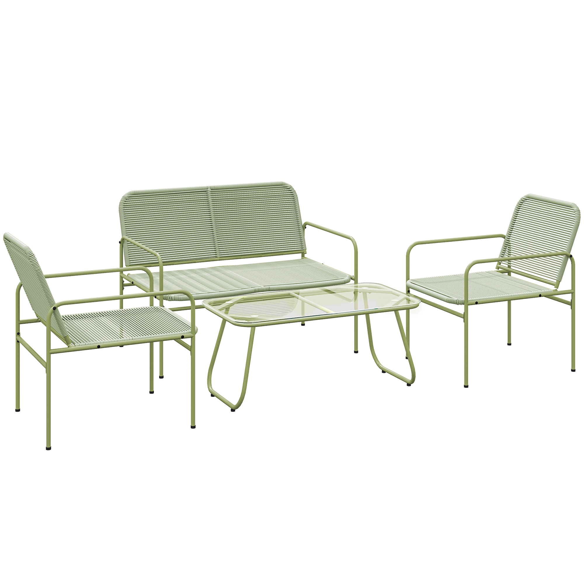 4-sitzer-gartensofa Aus Kunstharz Mit Tischplatte Aus Gehärtetem Glas Und Stahlgestell, Grünes Outdoor-lounge-set