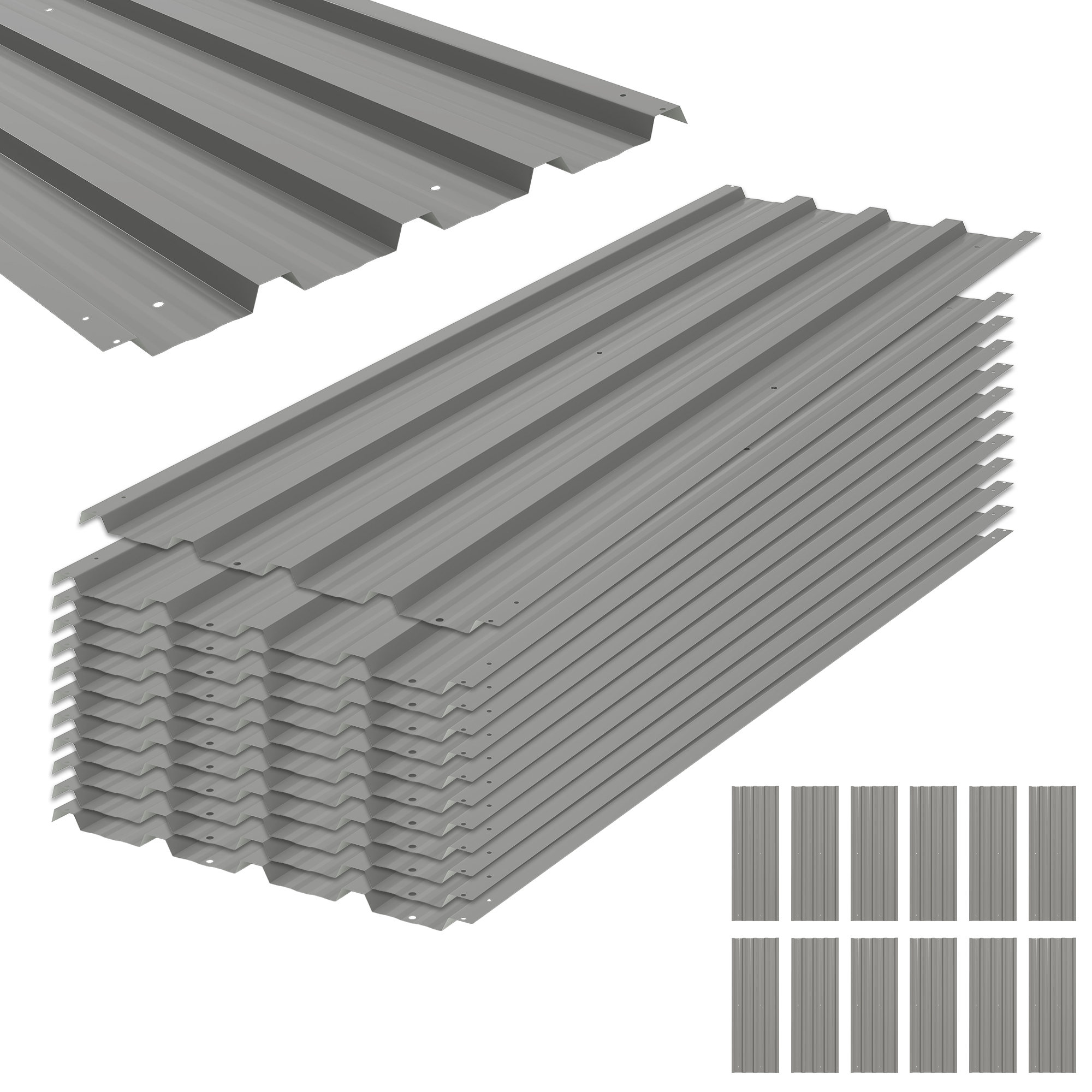 Set Aus 12 Verzinkten Stahlplatten, Witterungsbeständig, Hellgrau, Abmessungen 129 X 45 Cm