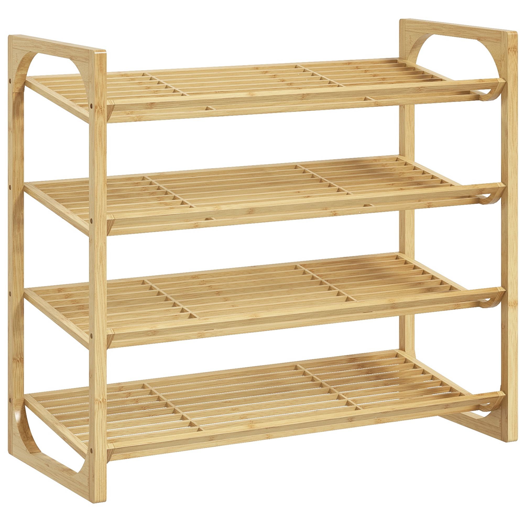 Schuhregal Aus Bambus, Offenes Latten-design, 76 X 33 X 67 Cm, Natürliche Holzoptik, Regalhöhe 15,5 Cm