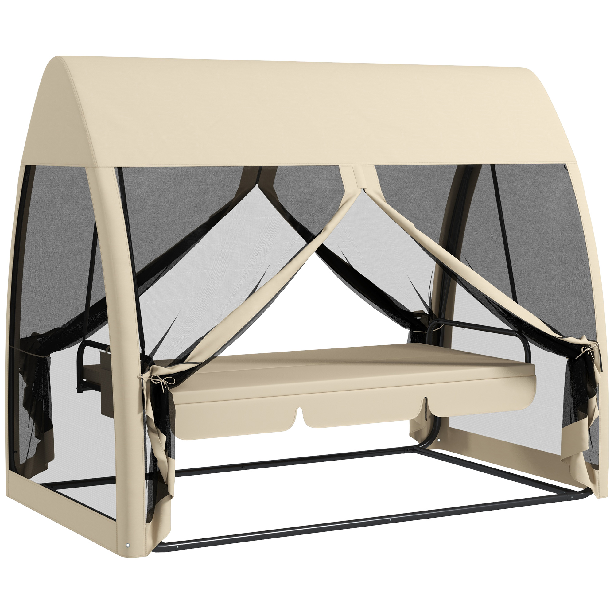 Dreisitzer-terrassenschaukel, Verandaschaukel, Die Sich In Ein Bett Verwandeln Lässt, Hollywood-schaukel Mit Moskitonetz Und Stahlrahmen, Ideal Für Ein Café
