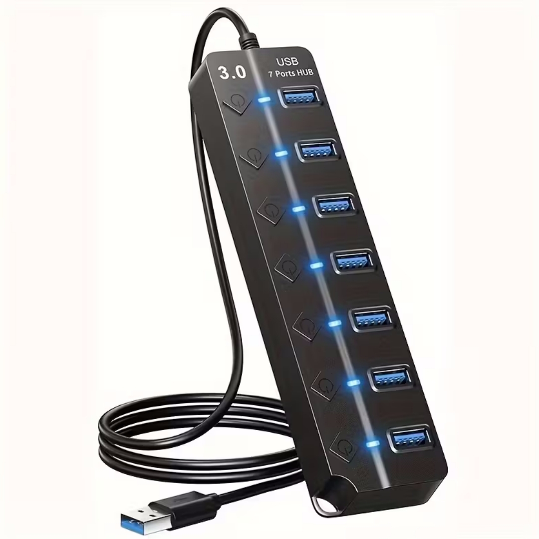 7-port-usb-3.0-hub Mit Individuellen Netzschaltern Und Externem Netzteil Für Laptops, Pcs Und Macs