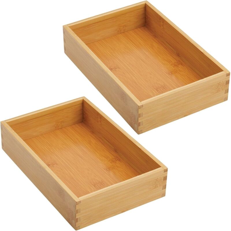 (2er-set) 1-teiliger Schubladenorganizer Aus Bambus Für Die Küche – Modularer Besteckkasten Für Silberbesteck