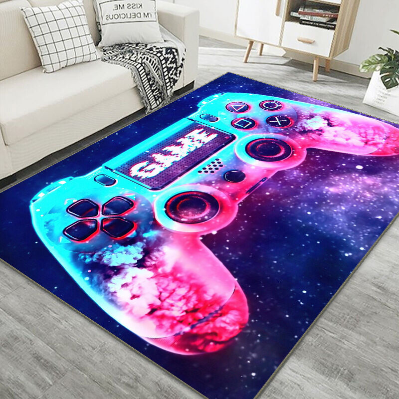 Schlafzimmerteppich, Modern, 3d-controller, Teenager, Kind, Junge, Wohnzimmer, Rutschfester Teppich, Graffiti, Spielkonsole, Dekoration, Schwarz, Lila, Rosa, Flanell, (40x60cm)
