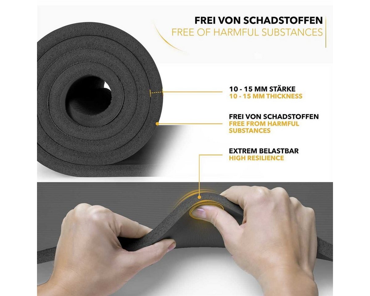 Tresko® Yogamatte Fitnessmatte Gymnastikmatte Pilates 185x60x1,5cm Schwarz