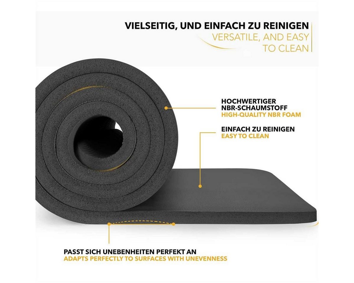 Tresko® Yogamatte Fitnessmatte Gymnastikmatte Pilates 185x60x1,5cm Schwarz Bild 3