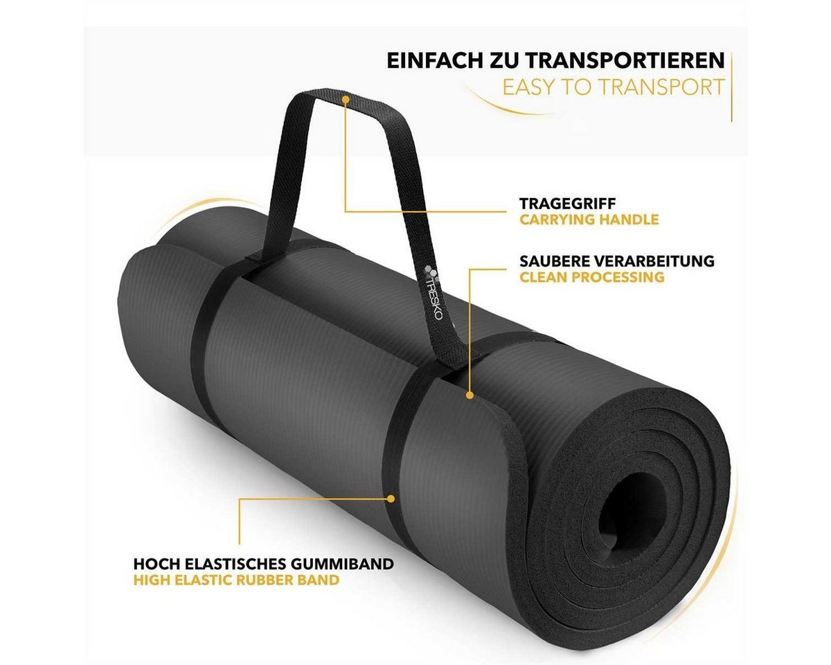 Tresko® Yogamatte Fitnessmatte Gymnastikmatte Pilates 185x60x1,5cm Schwarz Bild 4