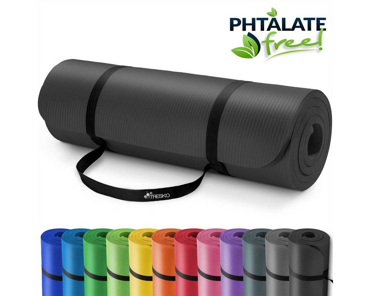 Tresko® Yogamatte Fitnessmatte Gymnastikmatte Pilates 185x60x1,5cm Schwarz Bild 5