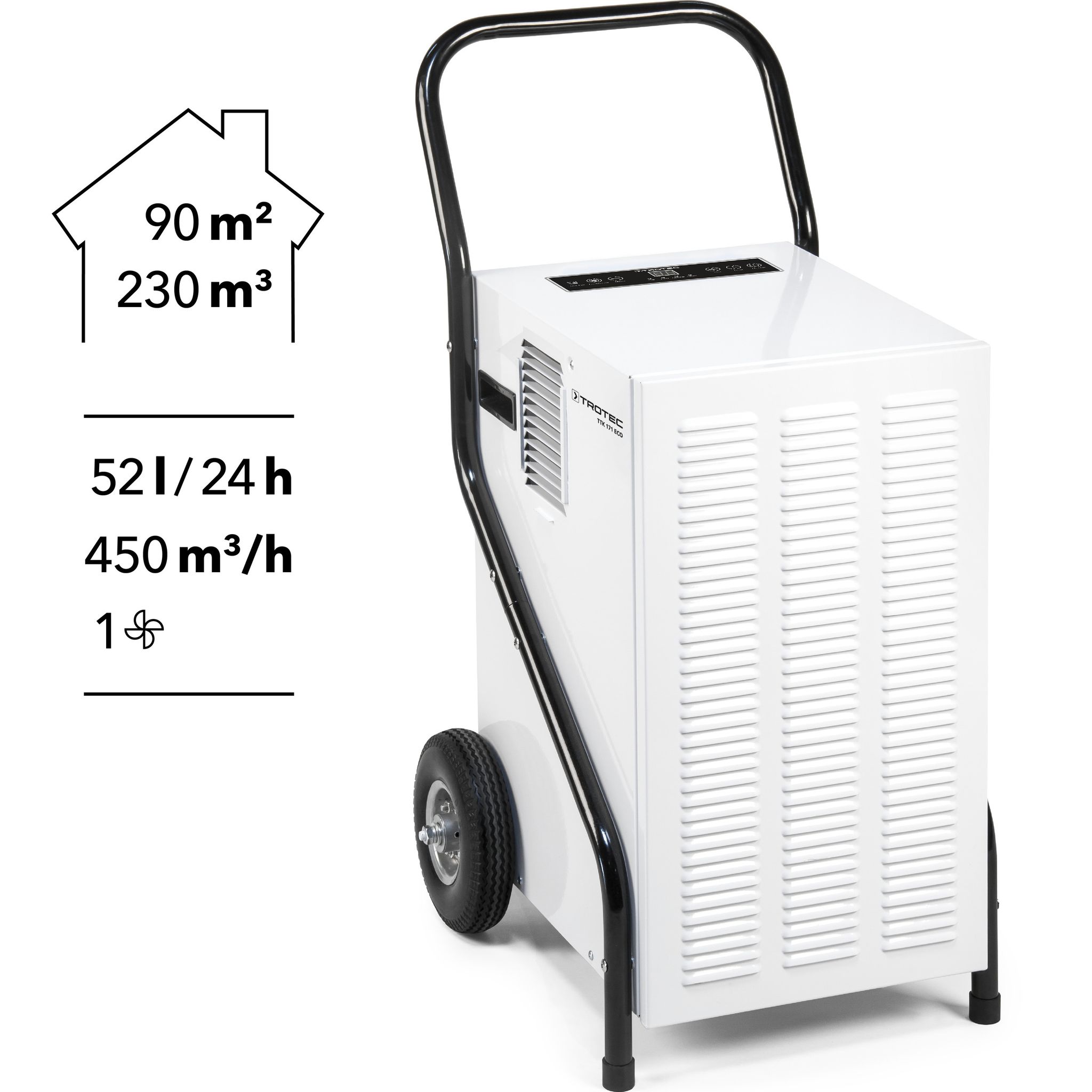 Trotec Luftentfeuchter Ttk 171 Eco – Leistung 52 L/tag – Fläche 90 M² / 230 M³ – Bautrockner – Für Große Räume