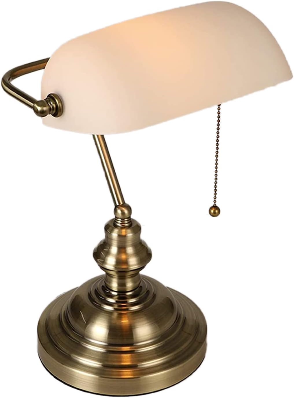 Banker-schreibtischlampe Aus Mattweißem Glas Mit Zugschalter Und Steckerleuchte