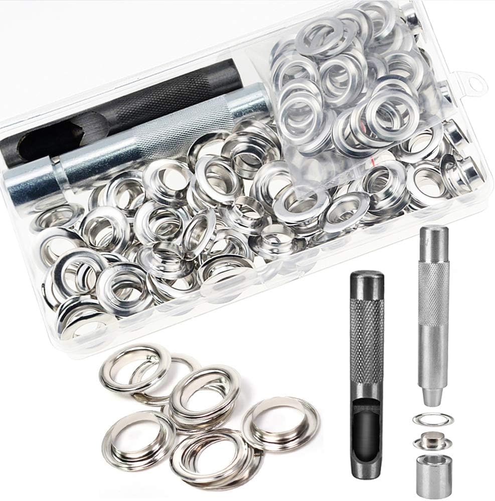Ösen-set, 100 Sets Mit 12-mm-ösen, Planenreparatur-set, Mit 3 Ösenwerkzeugen Für Planen, Stoffe, Vorhänge (silber)