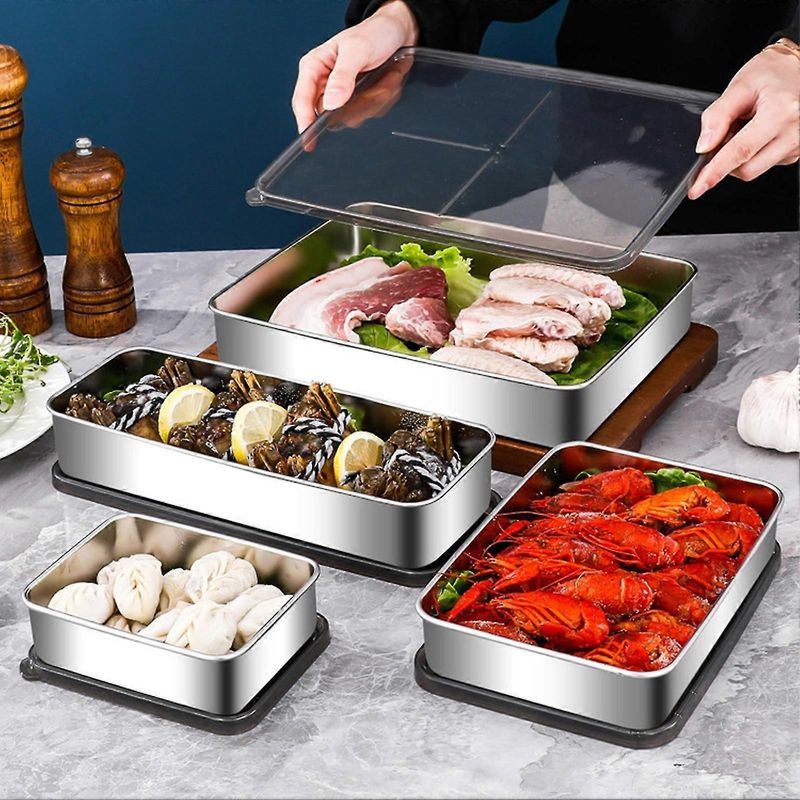 Käsebox Aus Edelstahl Für Den Kühlschrank Mit Erhöhtem Boden, Ideal Zur Aufbewahrung Von Wurstwaren Und Anderen Lebensmitteln. Inklusive Deckel.