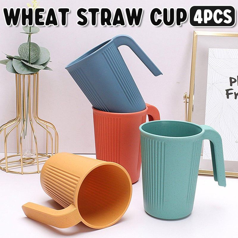 Set Mit 4 Wiederverwendbaren Strohhalmbechern Mit Henkel Für Den Heimgebrauch, Ideal Für Kaffee Und Tee.