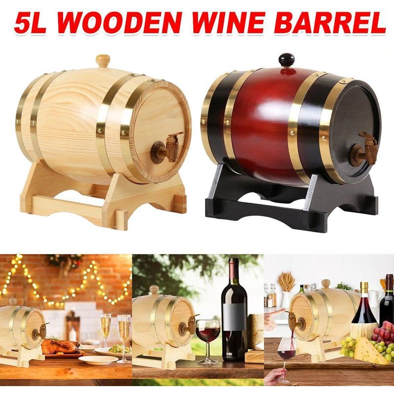 5-liter-holzfass Zur Aufbewahrung Von Wein, Whisky, Rum, Bier Und Anderen Spirituosen, Aus Altholz.