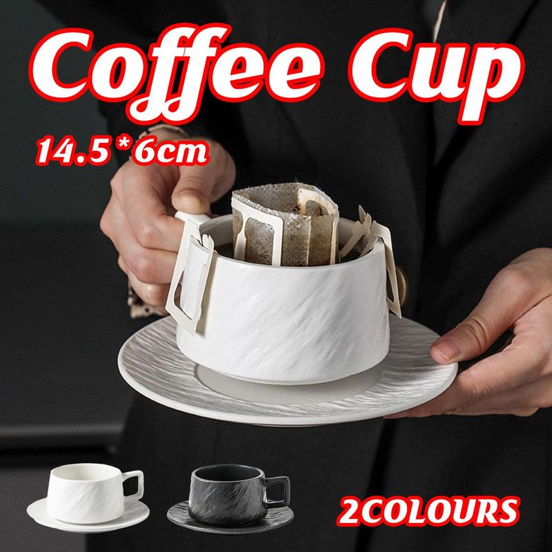 Schwarzes Keramik-tassen- Und Untertassenset, Schlichte Teetasse, Frühstücksgetränkeservice, Für Den Hausgebrauch.