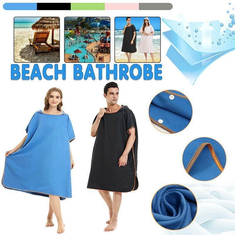 Schwarzer Bademantel/strandhandtuch/poncho Mit Kapuze Für Erwachsene Aus Schnelltrocknendem Material.