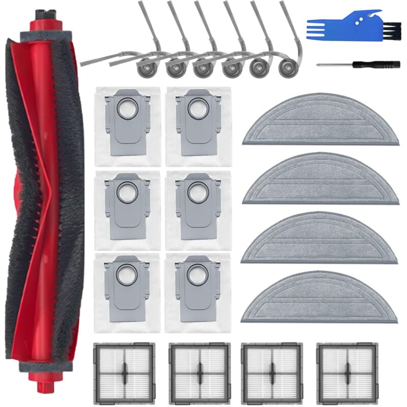 Lot De 21 Accessoires Pour Roborock Q10 S5+, Pour Roborock Q10 S5 Aspirateur Robot, 1 Brosse Principale, 4 Filtres Hepa, 4 Lingettes, 6 Sacs À Poussière, 6 Brosses Latérales. Pour Roborock Q10 S5+