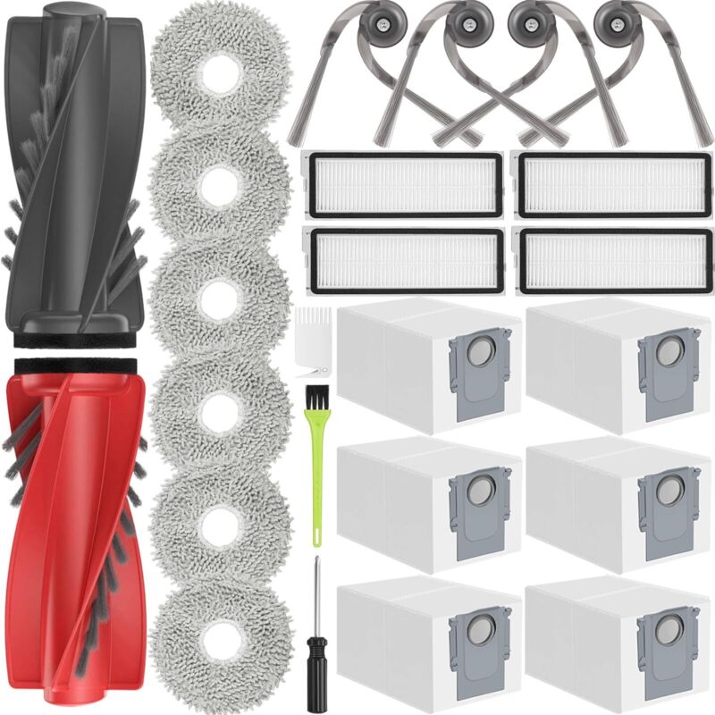 Qrevo S5v Accessoires Pour Roborock Qrevo Edge S5a / Qrevo Curv/qrevo Curv S5x / Qrevo Edge/qrevo 5ae Pièces De Rechange 6 Sacs 2 Brosse Principale 4 Filtres 6 Chiffons 4 Brosses Latérales