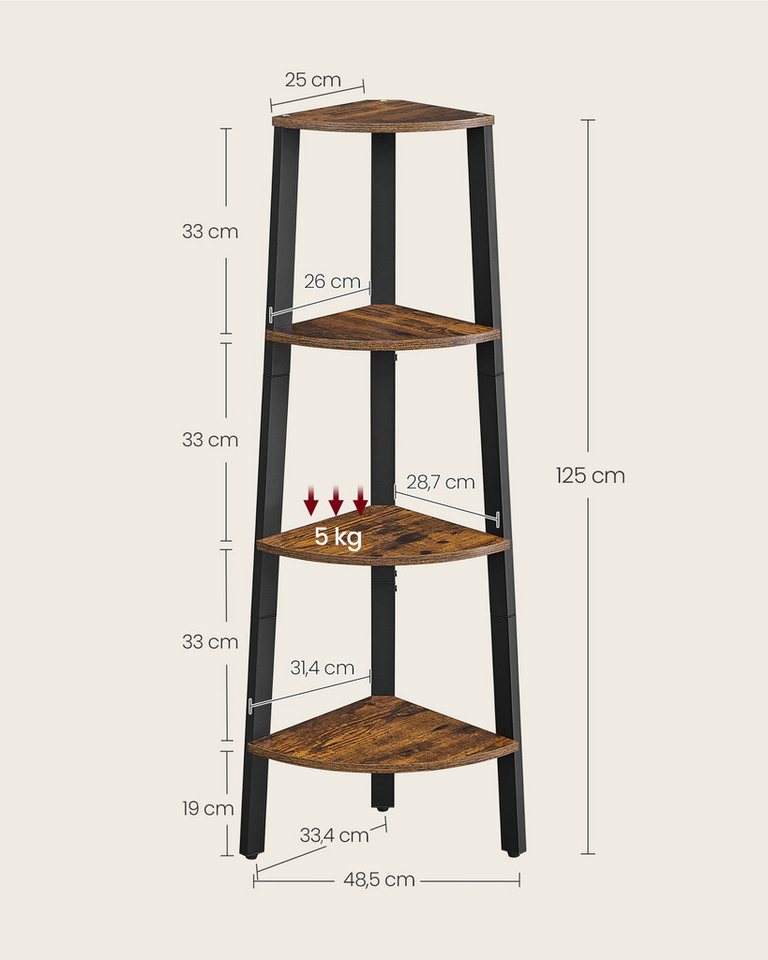 Industrielles Eckregal Mit 4 Ebenen - L48,5 X H125 Cm Bild 4