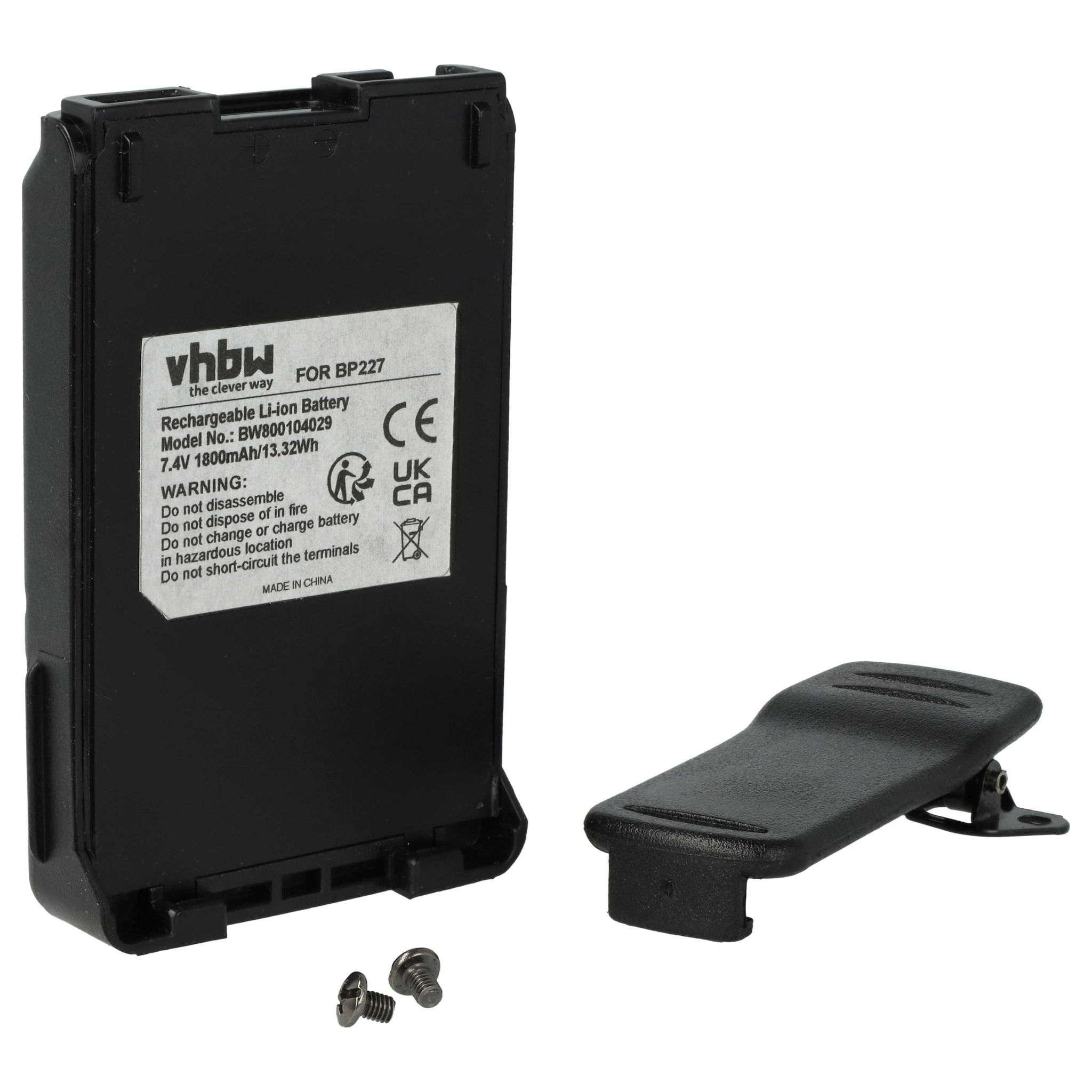 Vhbw - Akku Kompatibel Mit Icom Ic-f50, Ic-e85, Ic-60v, Ic-f51, Ic-f50v Funkgerät, Walkie Talkie (1800 Mah, 7,4 V, Li-ion) + Gürtelclip