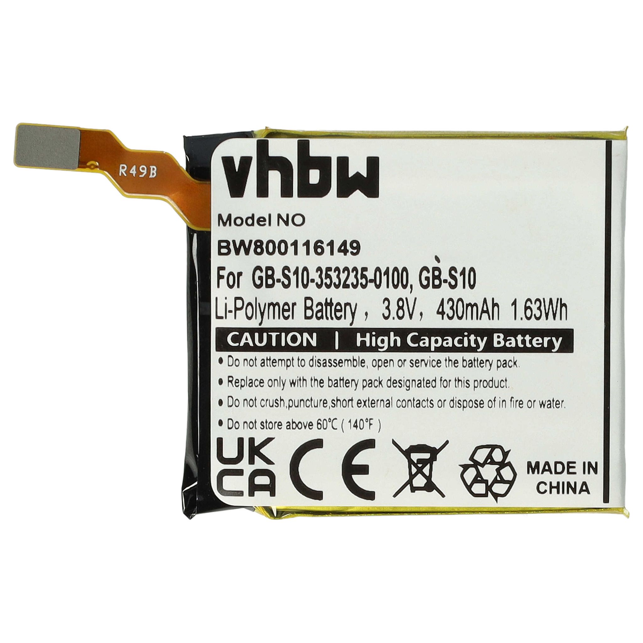 Vhbw Akku Ersatz Für Sony Gb-s10 1288-9079, 1588-0911 Für Smartwatch Uhr Fitnessarmband (430 Mah, 3,7 V, Li-polymer)