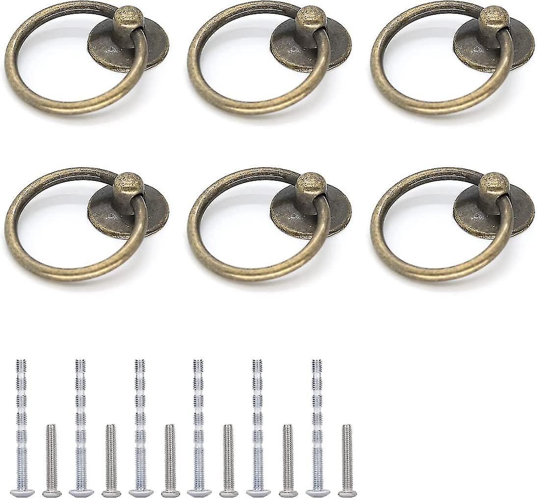 Set Aus 6 Antiken Schubladengriffen Im Ringstil Aus Messing, Vintage-möbelgriffe, Metallknöpfe Für Kommoden Und Schränke.
