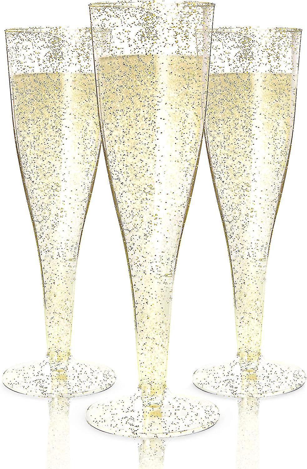 24 Einweg-sektgläser Aus Kunststoff Partygläser Aus Goldglitzerndem Kunststoff Transparente Glitzerbecher Toastgläser Aus Kunststoff --